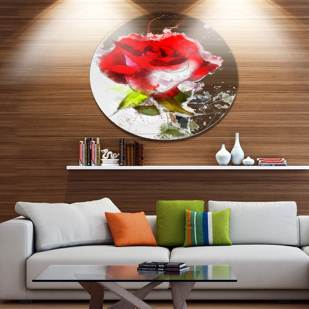 Hand-Drawn Watercolor Rose Flower, Floral Round Wall Art, 36"