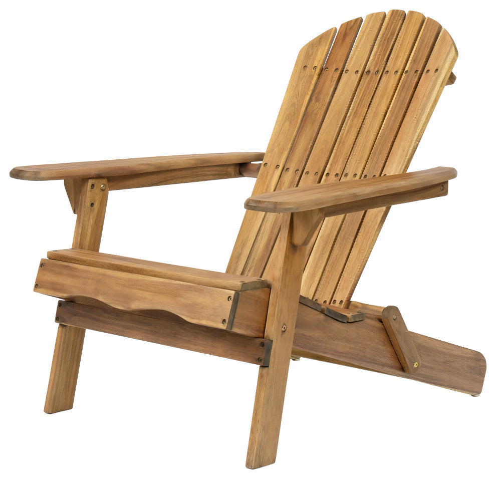 GDF Studio Outdoor Acacia Wood Folding Adirondack Chairs W/ Cushions, Set of 2, Khaki
