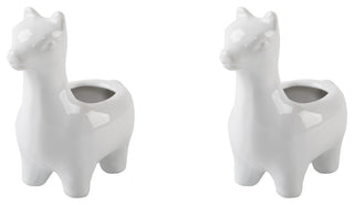 Set Of 2 5" Ceramic Llama Empty, White
