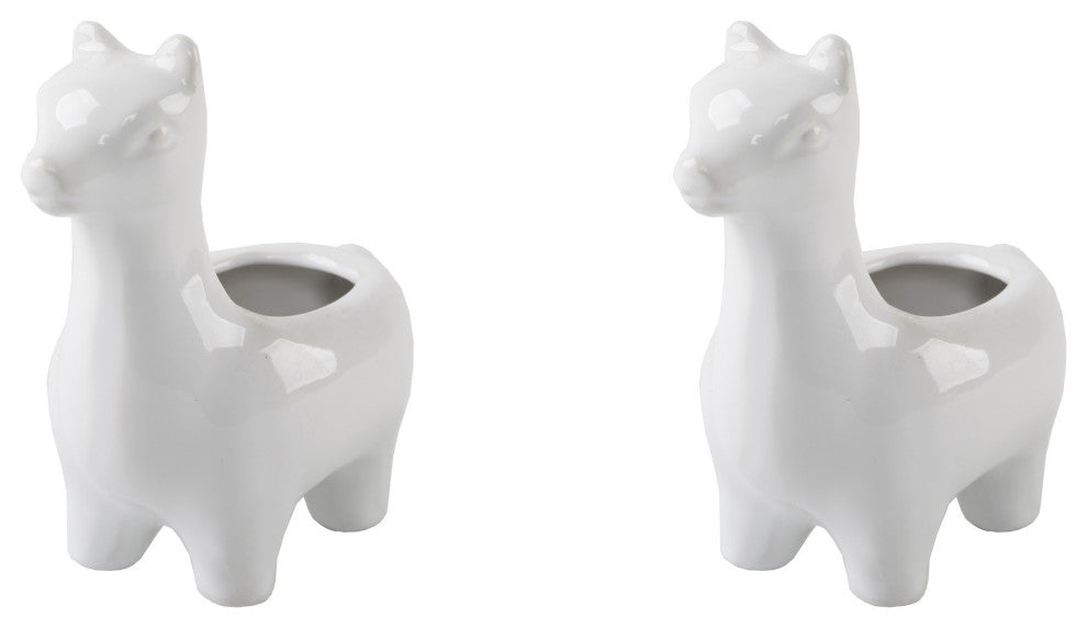 Set Of 2 5" Ceramic Llama Empty, White