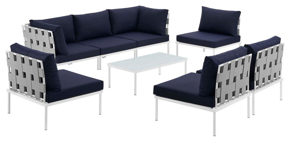 White Navy Harmony 8 Piece Outdoor Patio Aluminum Sectional Sofa Set