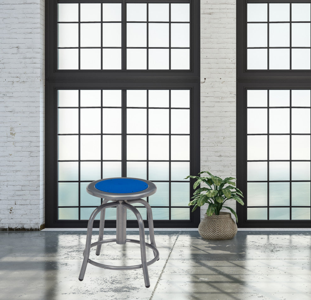NPS 18-24" Height Adjustable Swivel Stool, Grey Frame, Persian Blue Seat