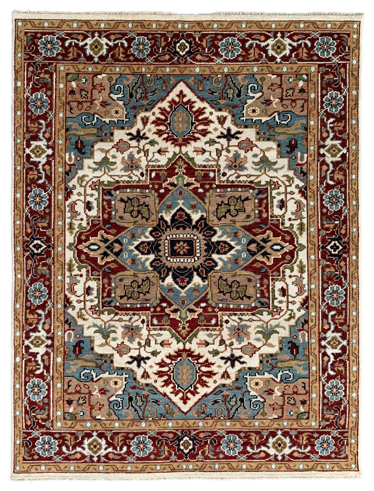 Ivory Traditional Classic Heriz Serapi Area Rug
