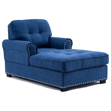 Alexent Calma Modern Linen Fabric Indoor Chaise Lounge in Blue