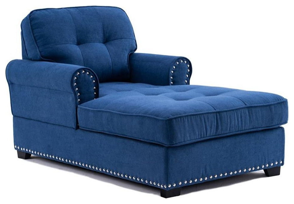 Alexent Calma Modern Linen Fabric Indoor Chaise Lounge in Blue
