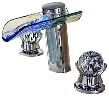 Morga LED Lighted Waterfall Bathroom Widespread Sink Faucet Crystal Handle