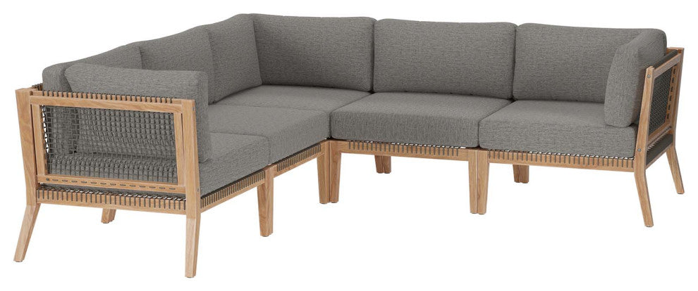 Clearwater Outdoor Patio Teak Wood 5-Piece Sectional Sofa, Gray Graphite