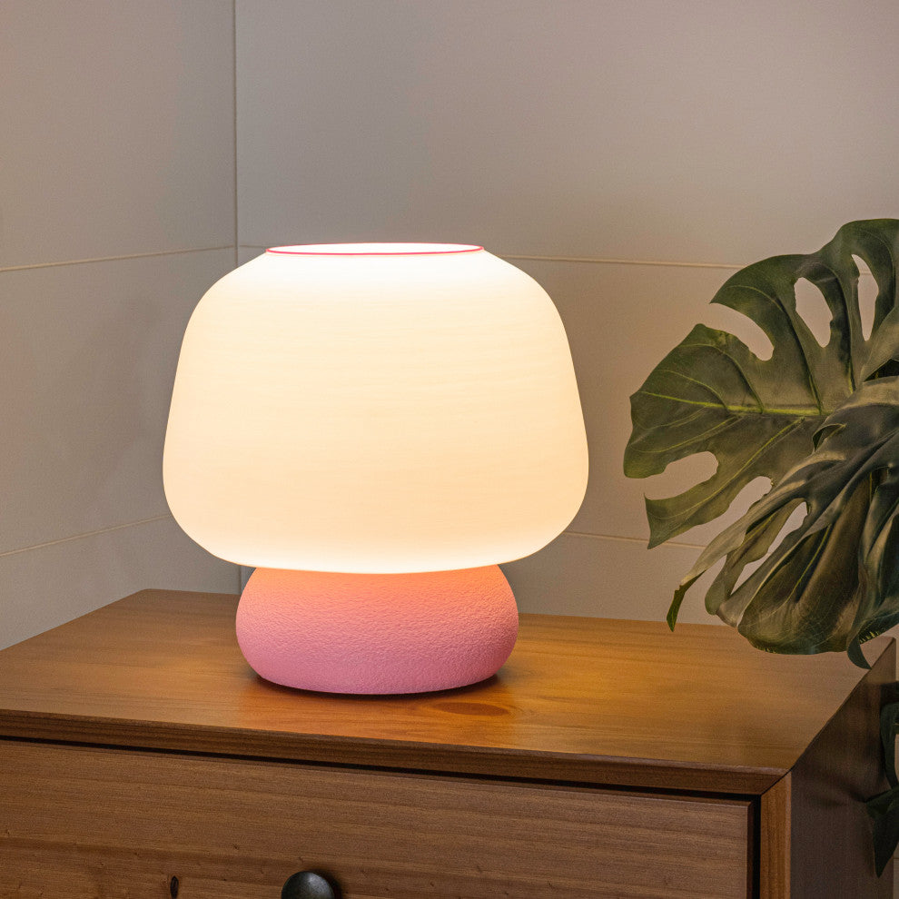 Mushroom 10" Plant-Based PLA Dimmable LED Table Lamp, White/Light Pink