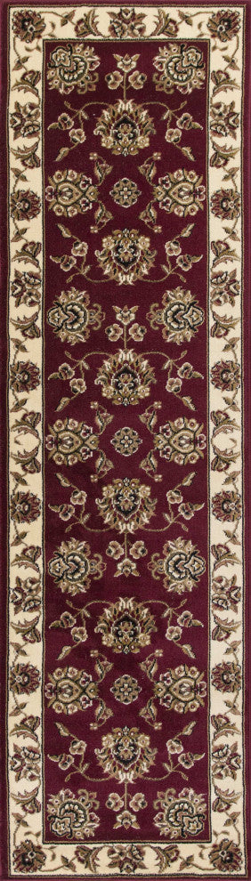 HomeRoots 7' Octagon Red or Ivory Floral Bordered Indoor Area Rug
