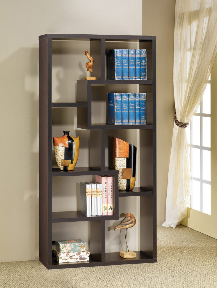 8-Shelf Wood Bookcase, Cappuccino