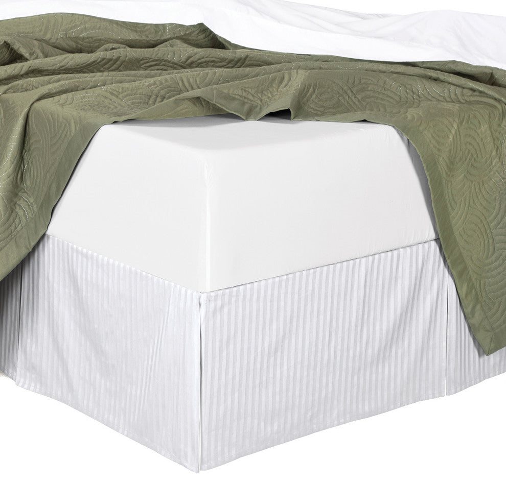 100% Microfiber Damask Stripe 14" Drop Bed Skirt, White, Twin