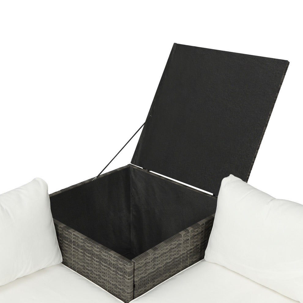 4 Pieces Outdoor Rattan Wicker Patio Sectional With Storage and Cushions