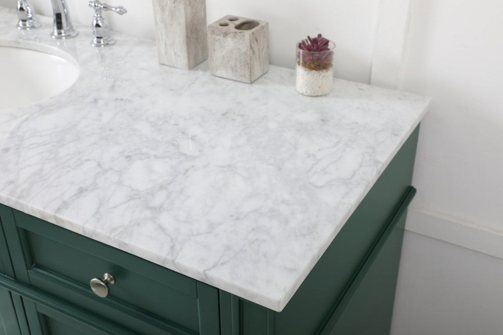 Home Living Vanity with Carrara White Marble Countertop, Green, 60", Single Sink