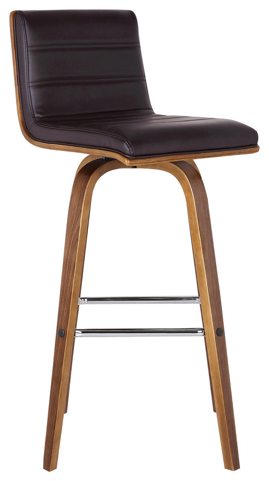 Sulkie 26" Counterstool, Walnut Wood Finish With Brown Faux Leather
