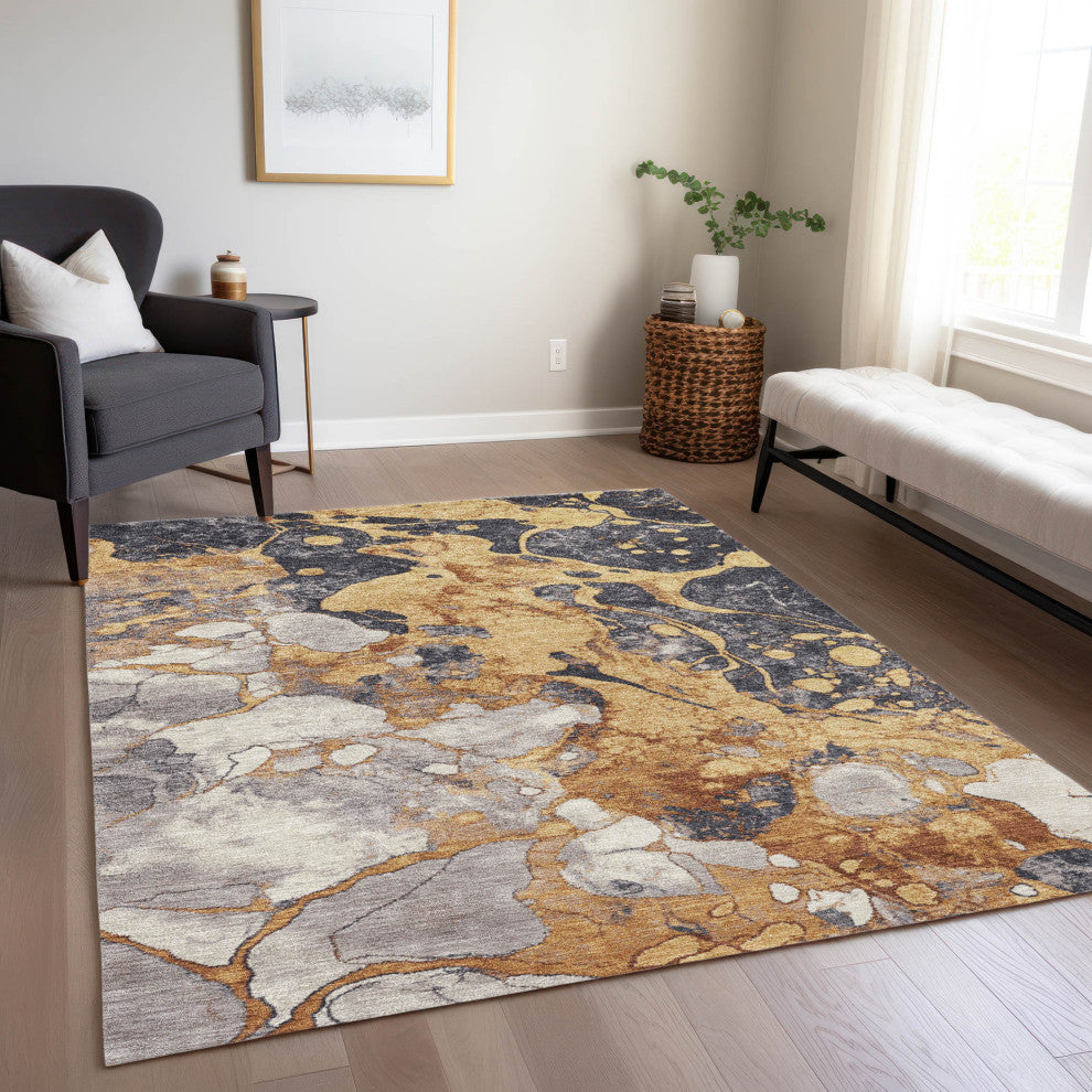Machine Washable Indoor/Outdoor Chantille ACN1909 Gold 3' x 5' Rug