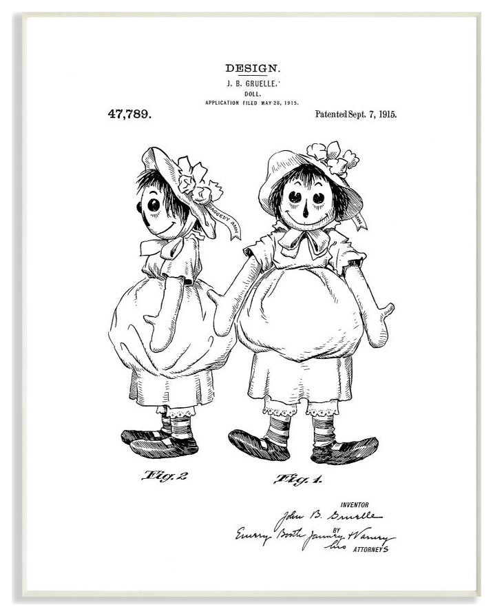 Patent Doll Black And White Modern Design, 10"x15"