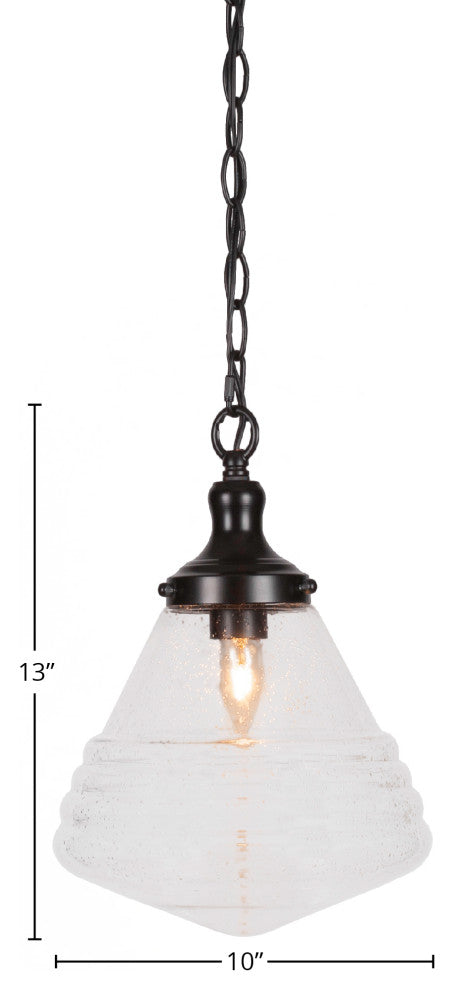 Juno 1-Light Chain Hung Pendant, Matte Black/Clear Bubble