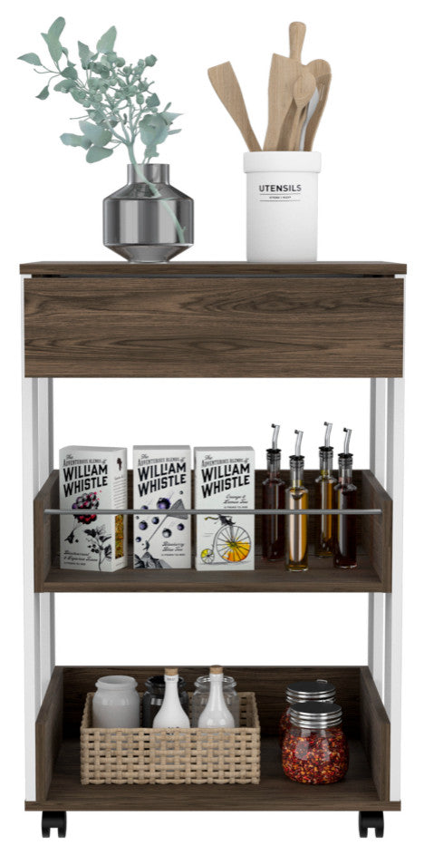 Kitchen Cart Coron, Kitchen, White / Dark Walnut