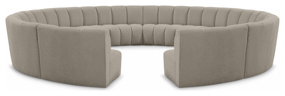 Infinity Black Boucle Fabric Upholstered Arc Shaped Modular Sectional, Brown, 12-Piece, Arc-Shaped