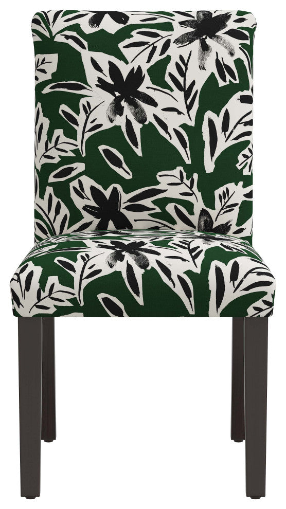 Square Dining Chair With Tapered Legs, Cari Floral Green Black Oga