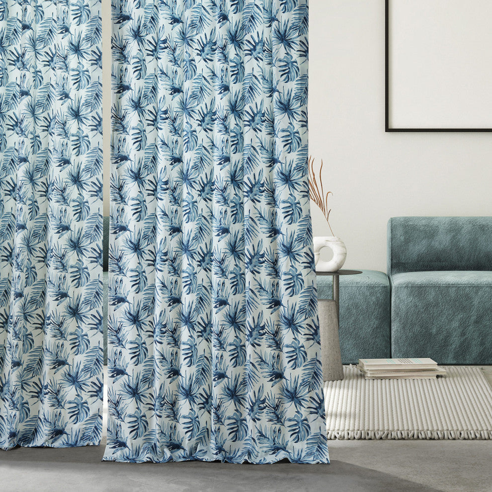 Artemis Printed Cotton Curtain Single Panel, Artemis Blue, 50wx108l