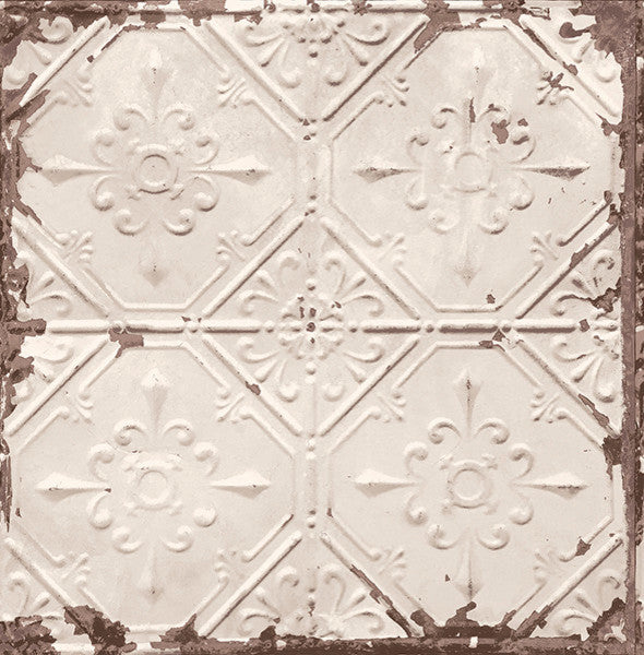Tin Ceiling Tile Wallpaper, Beige, Sample