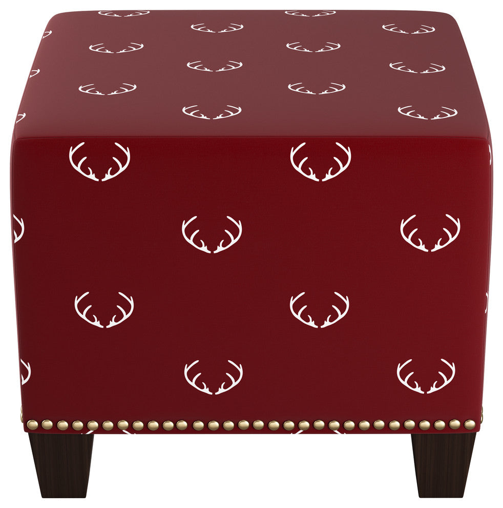 Quinn Square Nail Button Ottoman, Antler Maroon
