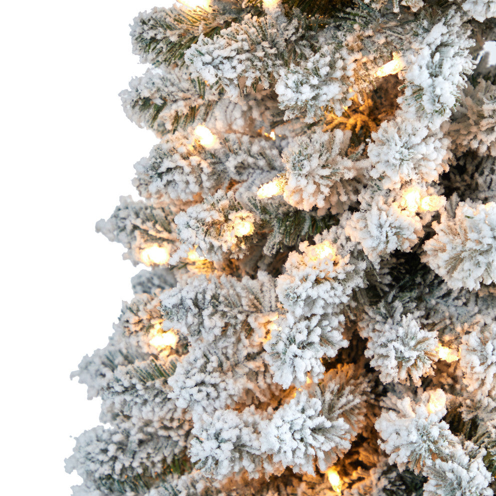 7' Flocked Pencil Faux Xmas Tree With 400 Clear Lights and 574 Bendable Branches
