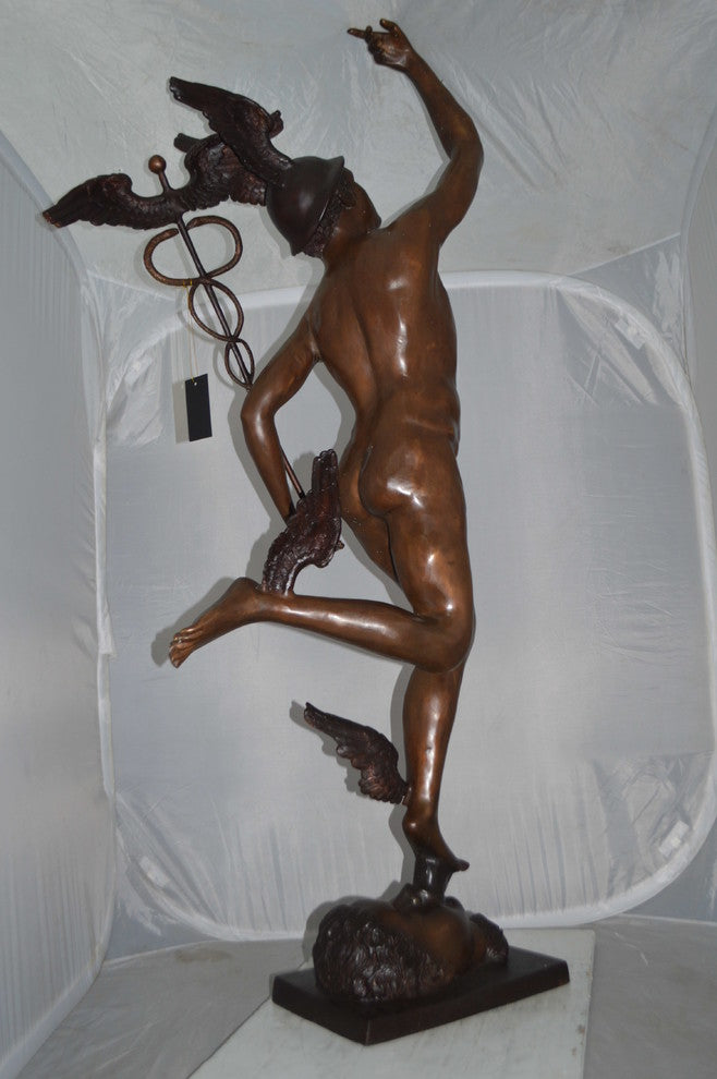 19th Century Mercury Bronze Statue -  Size: 23"L x 13"W x 64"H.