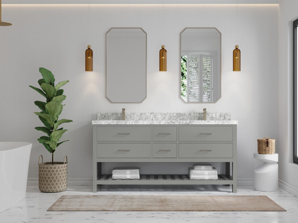 Parker 72 Double Sink Bath Vanity in Elephant Skin Gray  2" Carrara Marble
