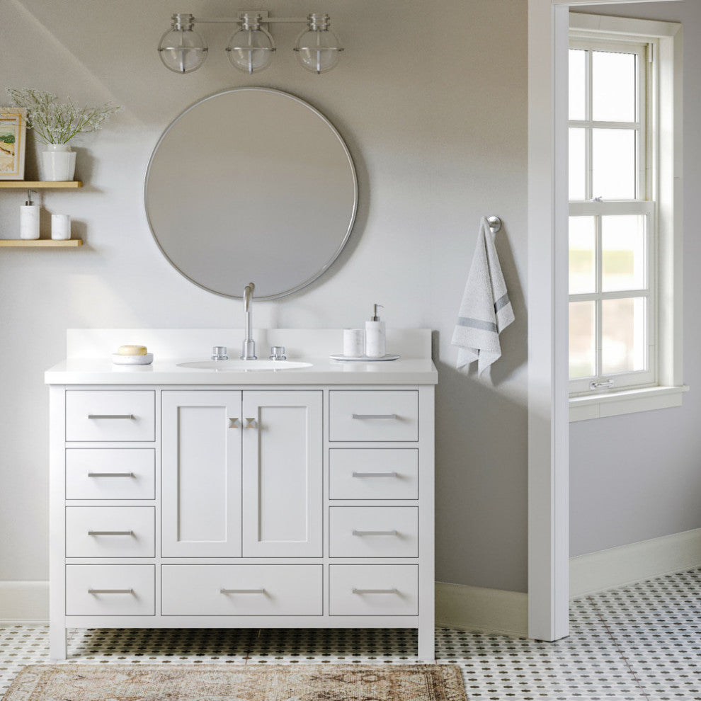 ARIEL Cambridge 49" Single Oval Sink Bathroom Vanity White With Quartz Top