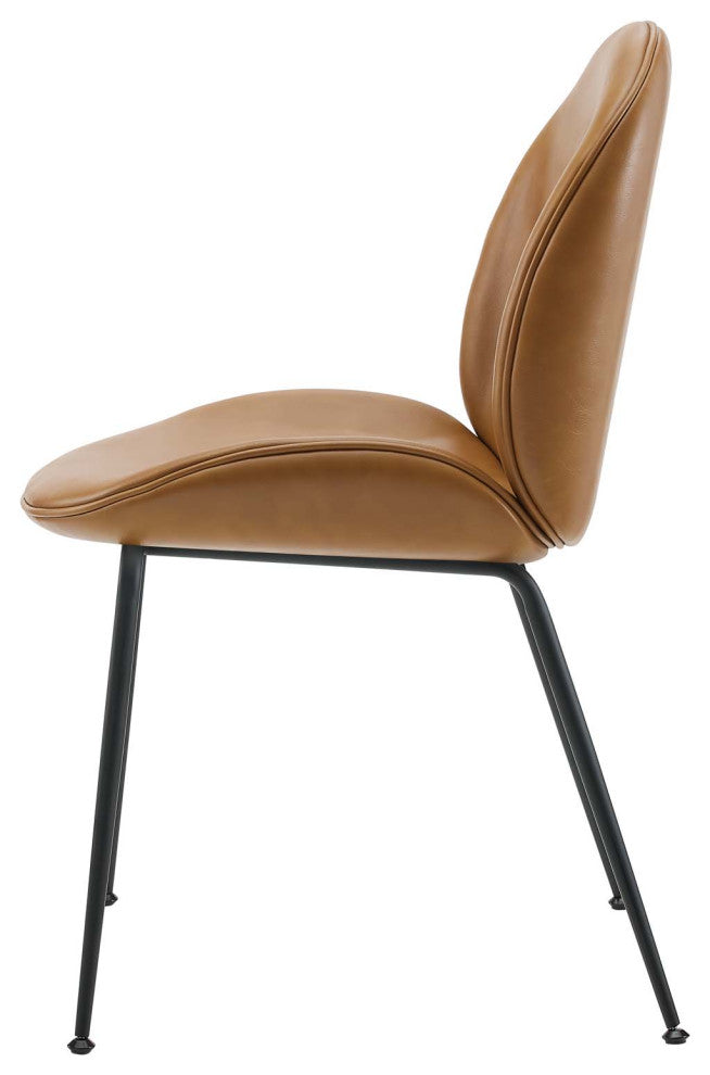 Side Dining Chair, Set of 2, Faux Vegan Leather, Tan, Modern, Bistro Restaurant