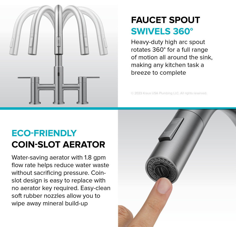 KRAUS Oletto Touchless Sensor Bridge Kitchen Faucet w Pulldown Sprayhead MB