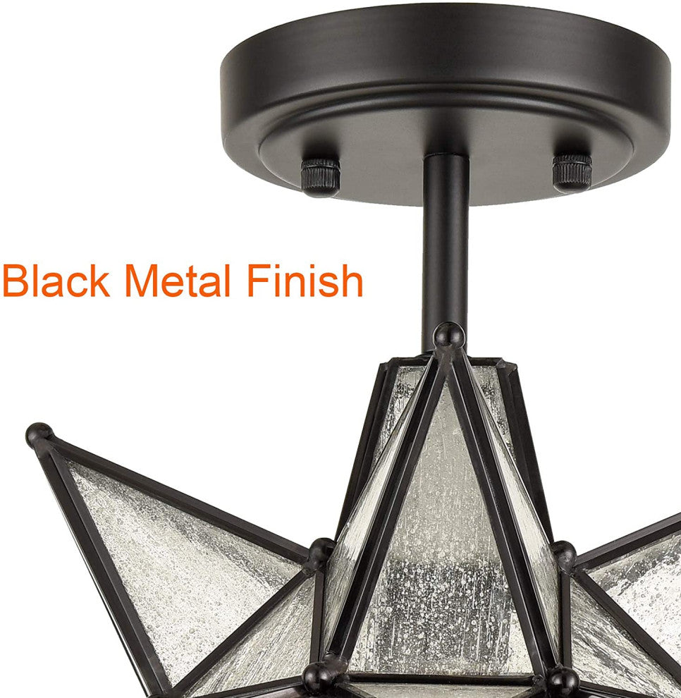 Moravian Star Semi Flush Mount Ceiling Light Fixture Black Metal Ceiling Lamp