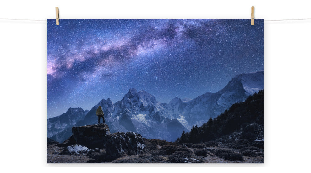 Stone Mountains and Milky Way Night Landscape Photo Loose Wall Art Print, 24" X 36"