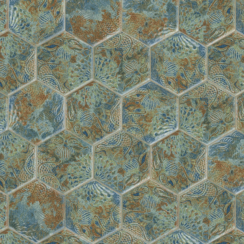 Gaudi React Hex Ocean Porcelain Floor and Wall Tile