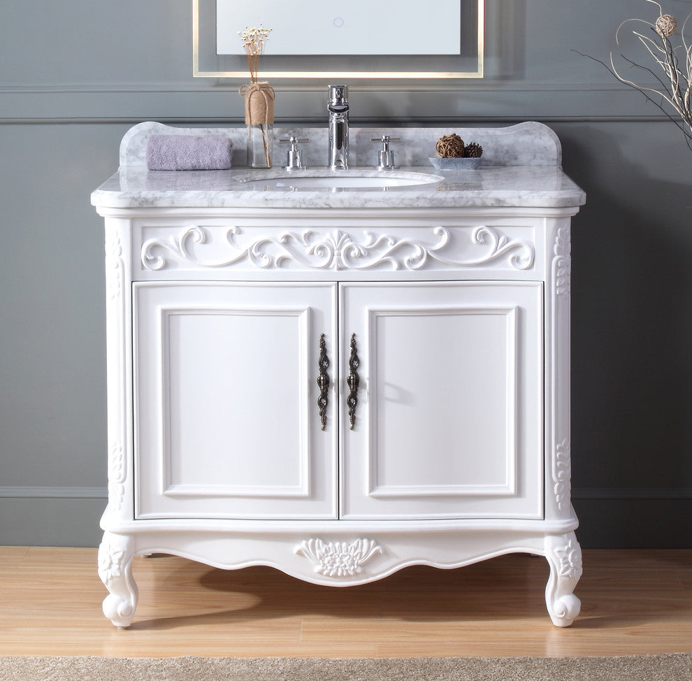 39" Carbone Antique Style White Bath Vanity