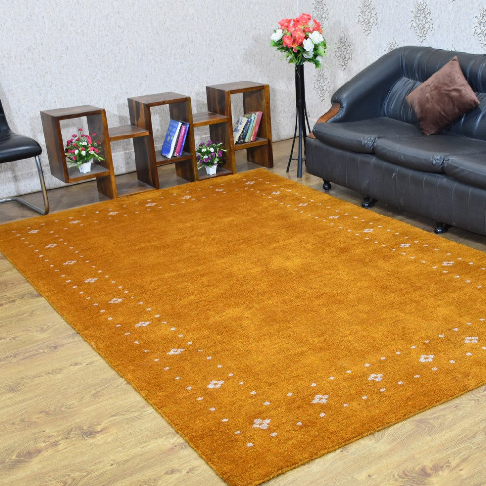 HAND KNOTTED LOOM SILK AREA RUGS-6'7''x9'10'',Rectangle,Gold,Contemporary