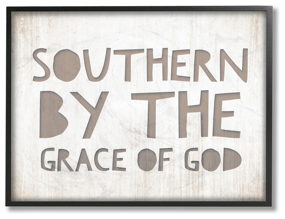 Grey and White Southern by the Grace Of God Typography Framed Giclee, 11"x14"