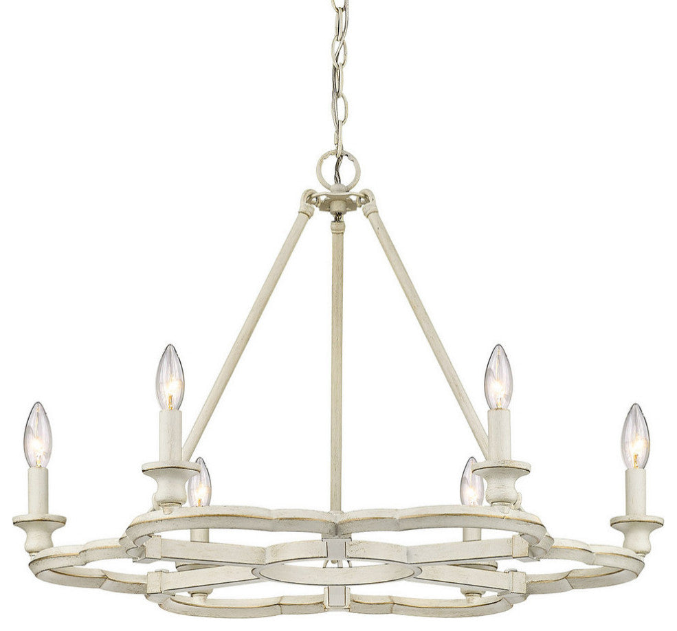 Saxon 6 Light Chandelier, French White