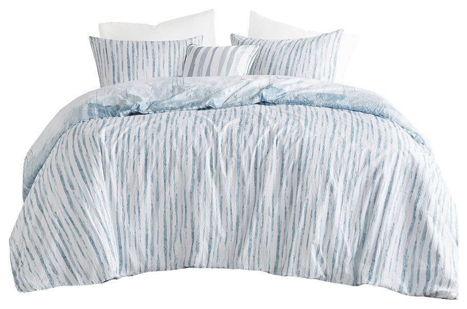 N Natori Reversible Brush Stroke, Blue, King, 3pc Duvet Cover Set