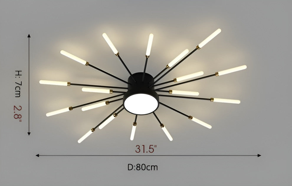 Willisau | Luxury LED Sun Ceiling Light, Black, 18 Heads