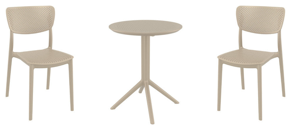 Lucy Round Bistro Set 3 Piece With 24" Table Top Taupe