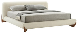 Modrest Fleury Cream Fabric and Walnut Bed, Eastern King