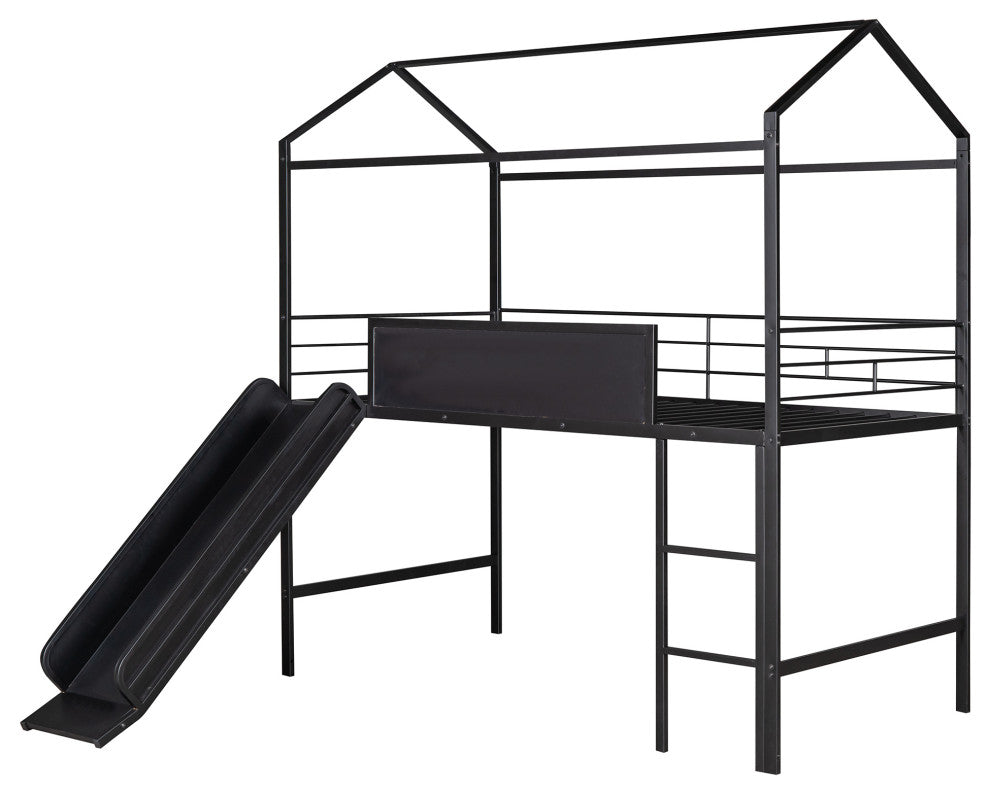Gewnee Metal Twin House Bed Loft Bed With Slide and Ladder