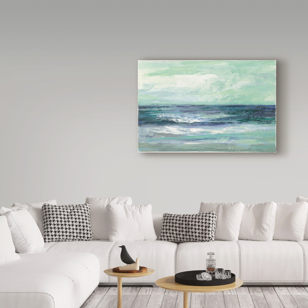 Silvia Vassileva ''Tide Green And Teal'' Canvas Art, 19"x12"