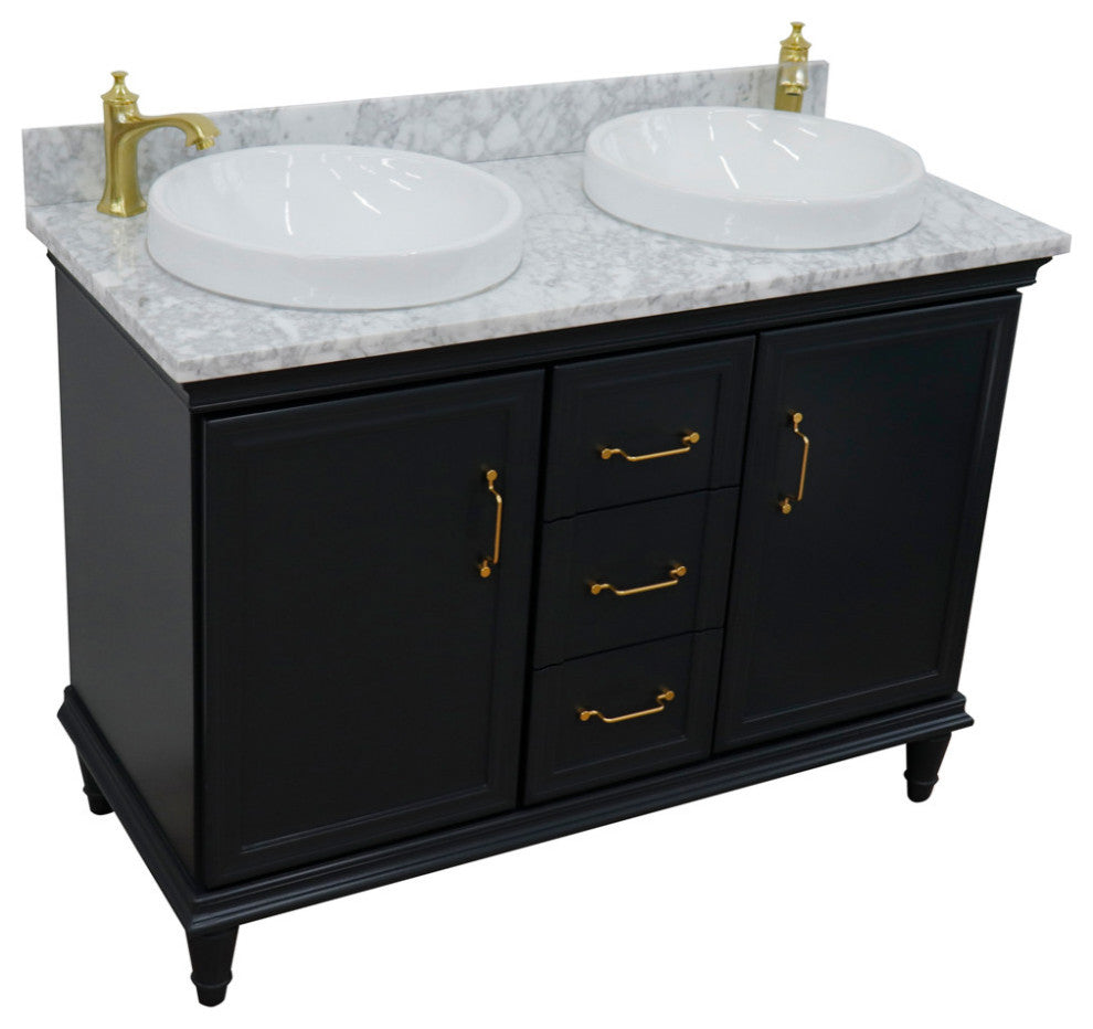 49" Double Vanity, Dark Gray Finish With White Carrara And Round Sink