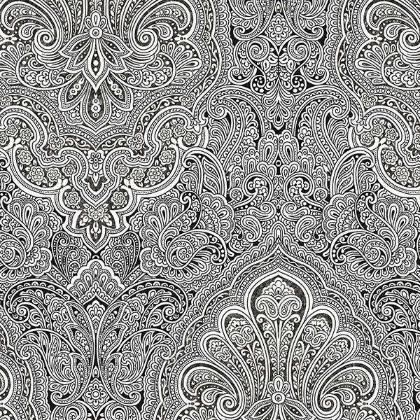 Black and White Paisley Damask Wallpaper, Set of 4 Bolts