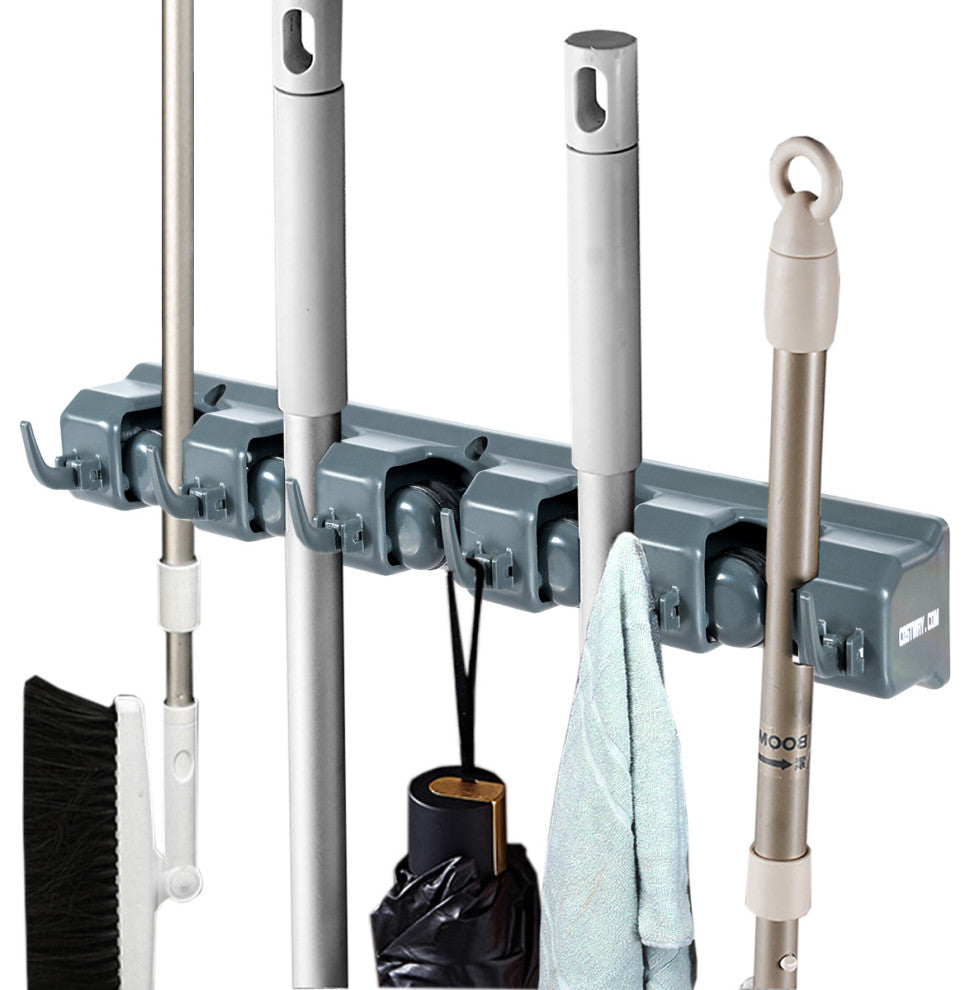 Costway Mop Broom Holder Garden Tool Rack Organizer 5 Positions Wall Mounted