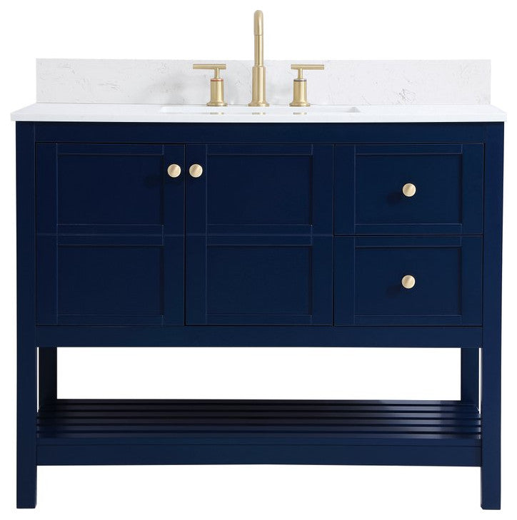 Tobias 42" Single Bathroom Vanity, Blue With Backsplash